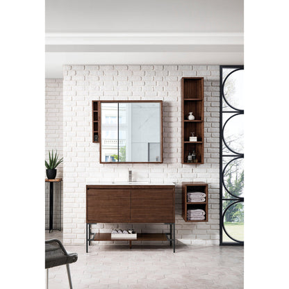 James Martin Vanities Milan 47.3" Mid Century Walnut, Matte Black Single Vanity Cabinet With Glossy White Composite Top