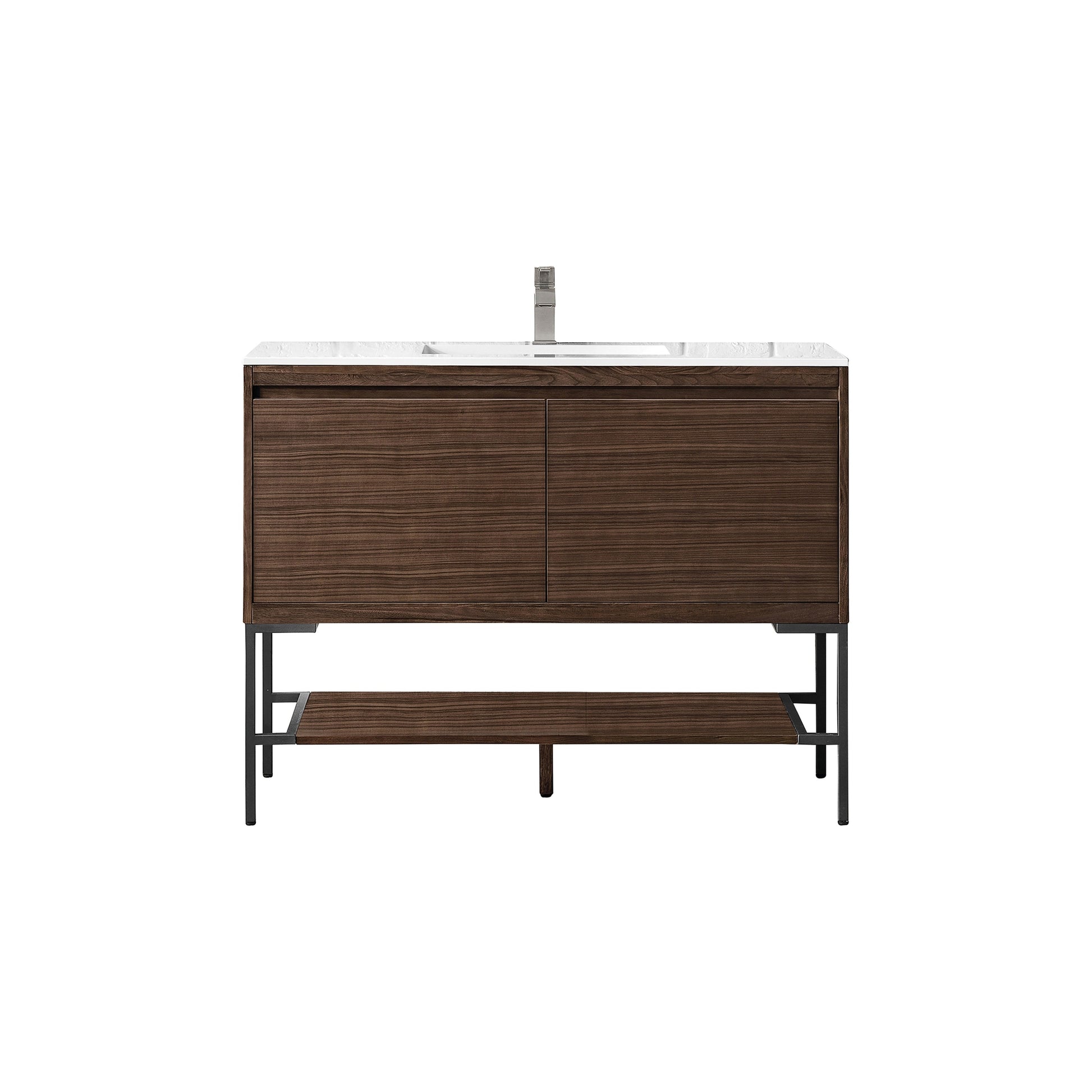 James Martin Vanities Milan 47.3" Mid Century Walnut, Matte Black Single Vanity Cabinet With Glossy White Composite Top