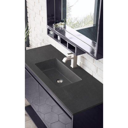 James Martin Vanities Milan 47.3" Modern Grey Glossy, Brushed Nickel Single Vanity Cabinet With Charcoal Black Composite Top