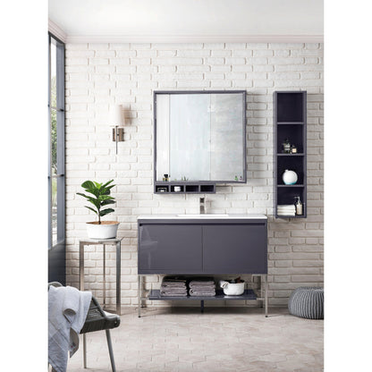 James Martin Vanities Milan 47.3" Modern Grey Glossy, Brushed Nickel Single Vanity Cabinet With Glossy White Composite Top