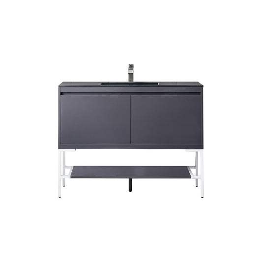 James Martin Vanities Milan 47.3" Modern Grey Glossy, Glossy White Single Vanity Cabinet With Charcoal Black Composite Top