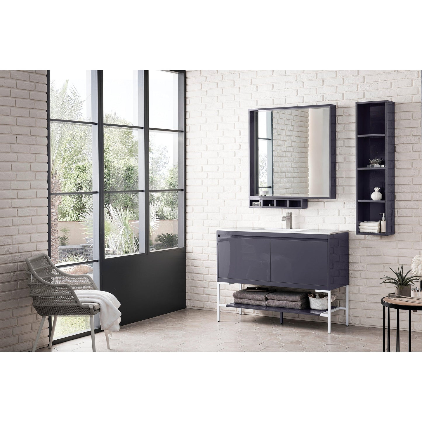 James Martin Vanities Milan 47.3" Modern Grey Glossy, Glossy White Single Vanity Cabinet With Glossy White Composite Top