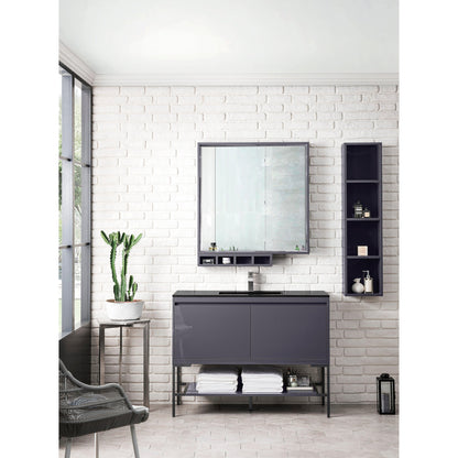 James Martin Vanities Milan 47.3" Modern Grey Glossy, Matte Black Single Vanity Cabinet With Charcoal Black Composite Top