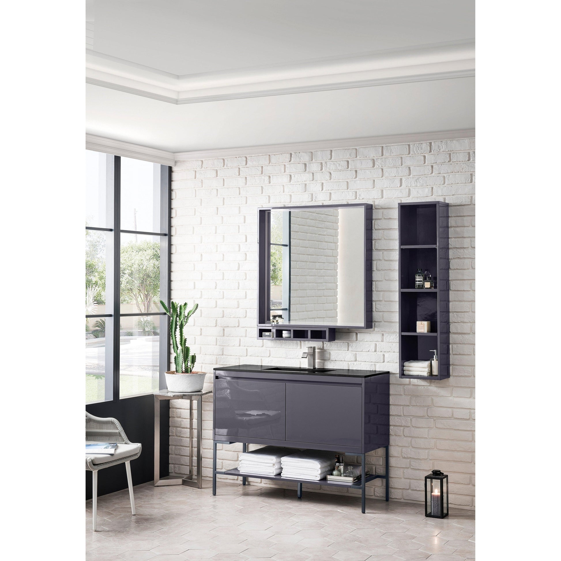 James Martin Vanities Milan 47.3" Modern Grey Glossy, Matte Black Single Vanity Cabinet With Charcoal Black Composite Top