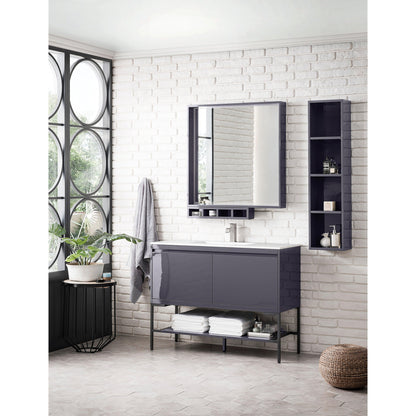 James Martin Vanities Milan 47.3" Modern Grey Glossy, Matte Black Single Vanity Cabinet With Glossy White Composite Top