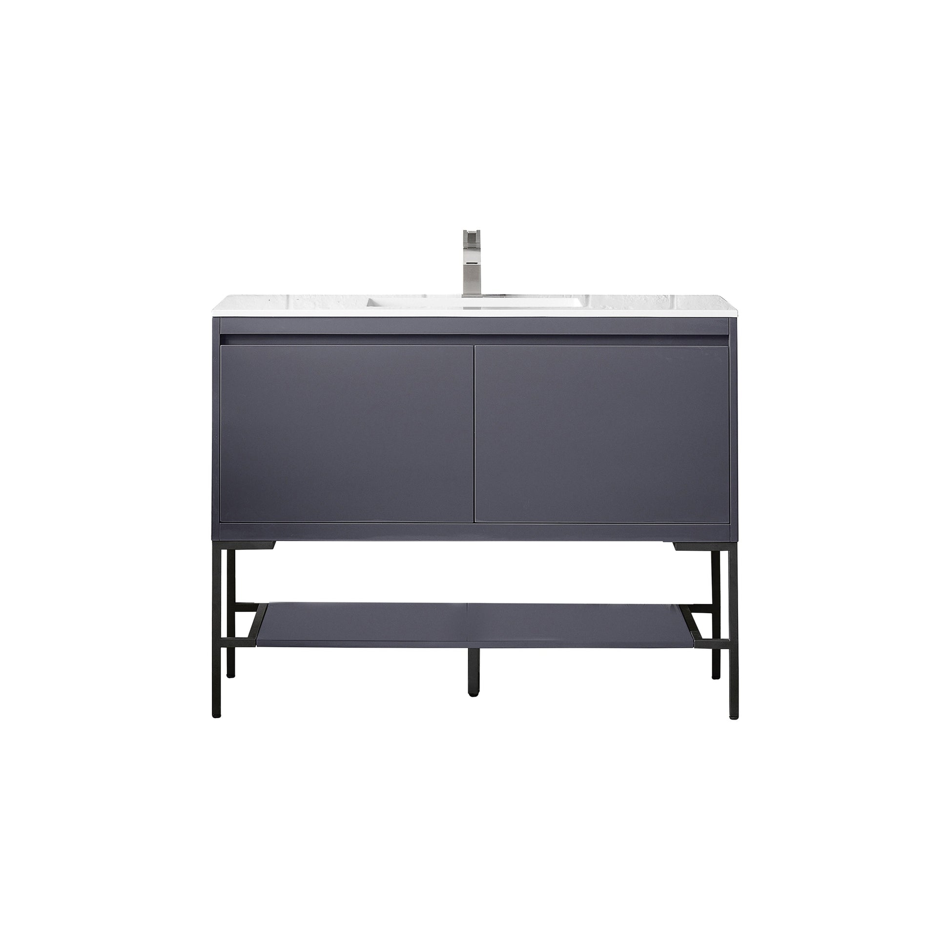 James Martin Vanities Milan 47.3" Modern Grey Glossy, Matte Black Single Vanity Cabinet With Glossy White Composite Top