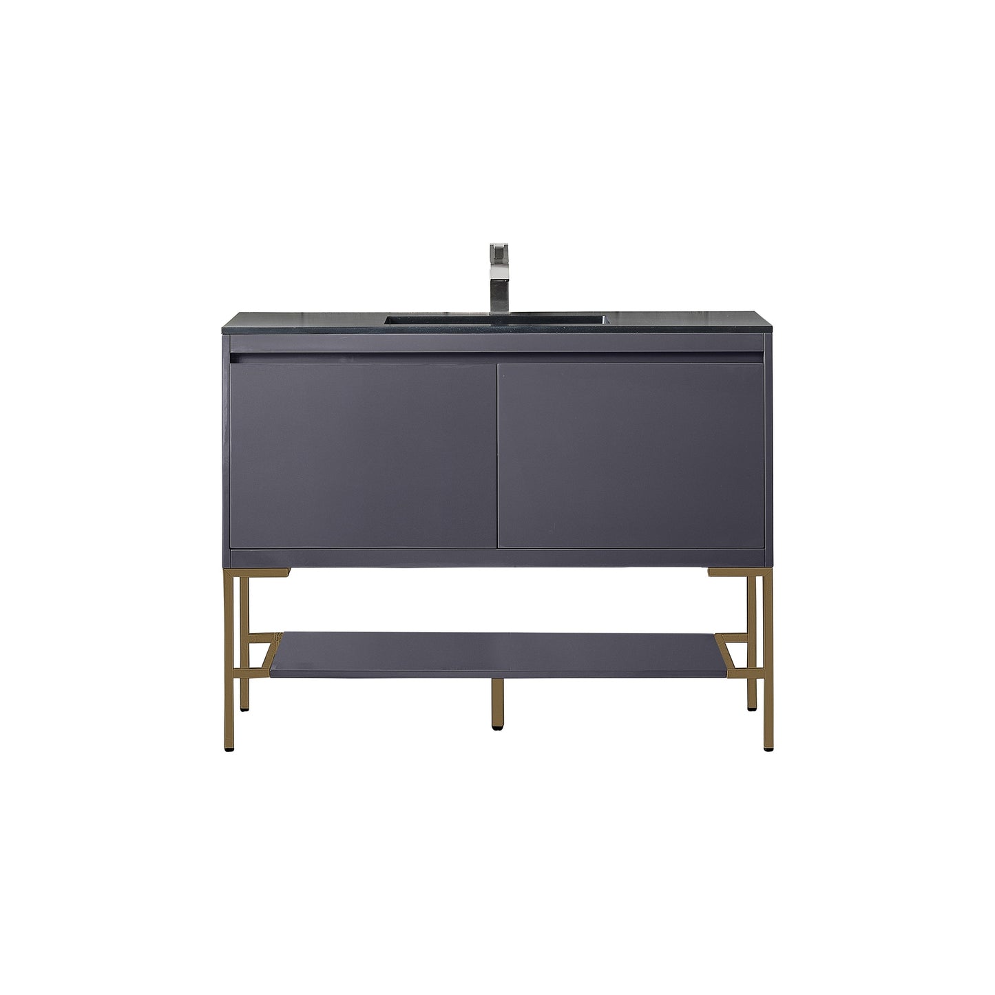 James Martin Vanities Milan 47.3" Modern Grey Glossy, Radiant Gold Single Vanity Cabinet With Charcoal Black Composite Top