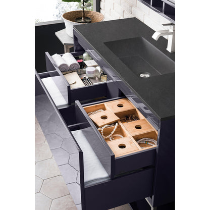 James Martin Vanities Milan 47.3" Modern Grey Glossy Single Vanity Cabinet With Charcoal Black Composite Top