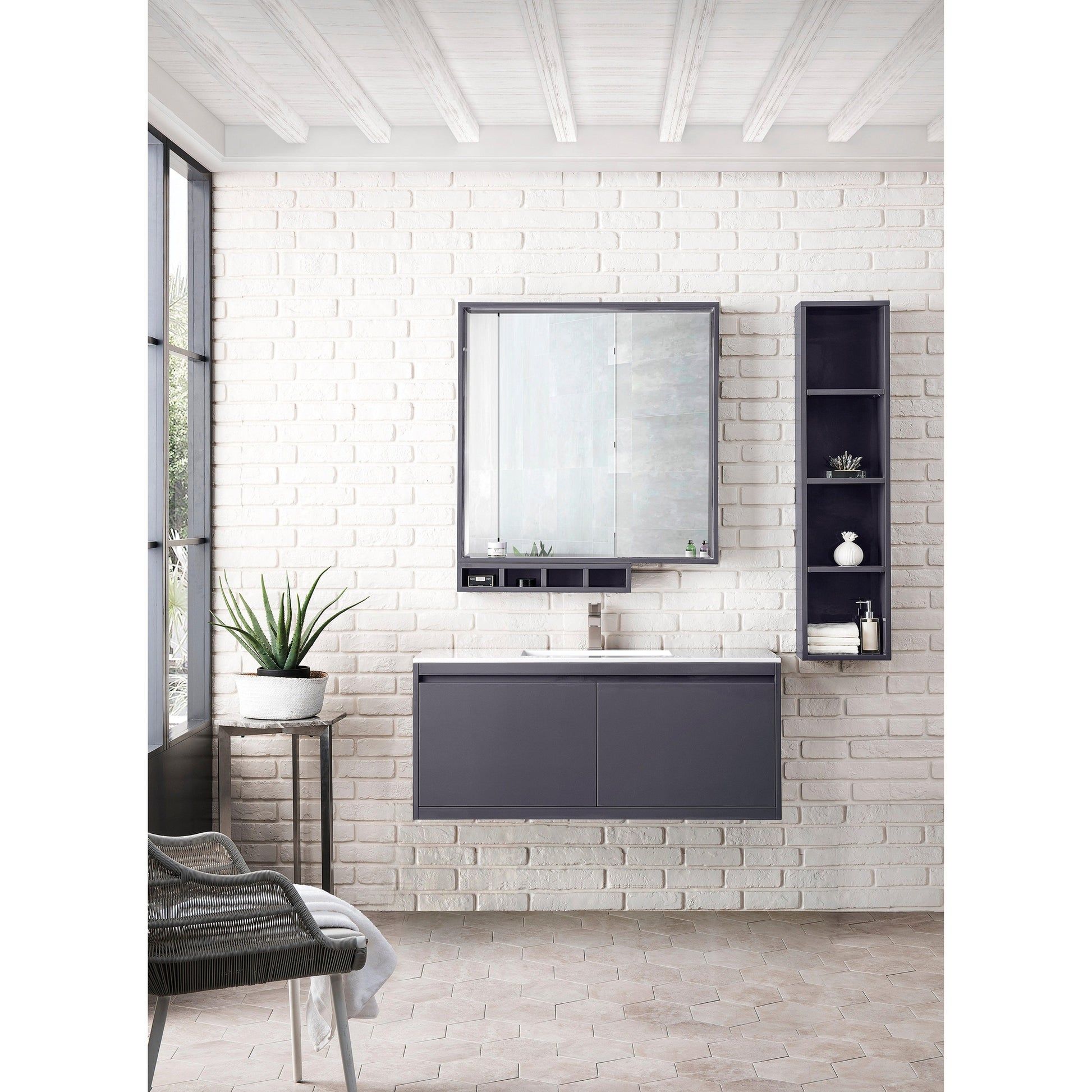 James Martin Vanities Milan 47.3" Modern Grey Glossy Single Vanity Cabinet With Glossy White Composite Top