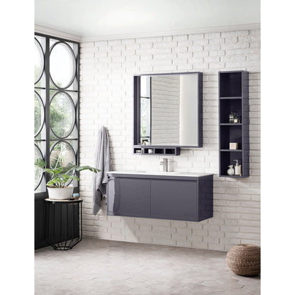 James Martin Vanities Milan 47.3" Modern Grey Glossy Single Vanity Cabinet With Glossy White Composite Top