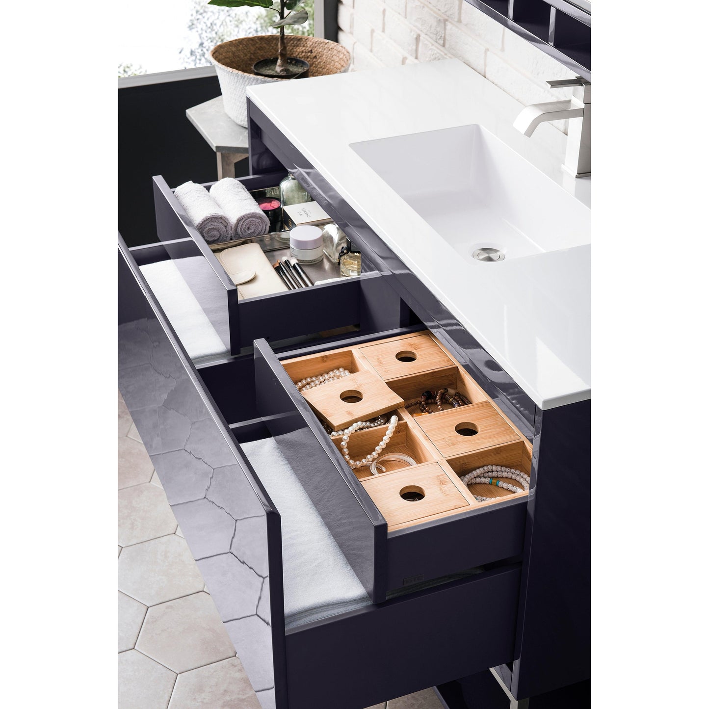 James Martin Vanities Milan 47.3" Modern Grey Glossy Single Vanity Cabinet With Glossy White Composite Top