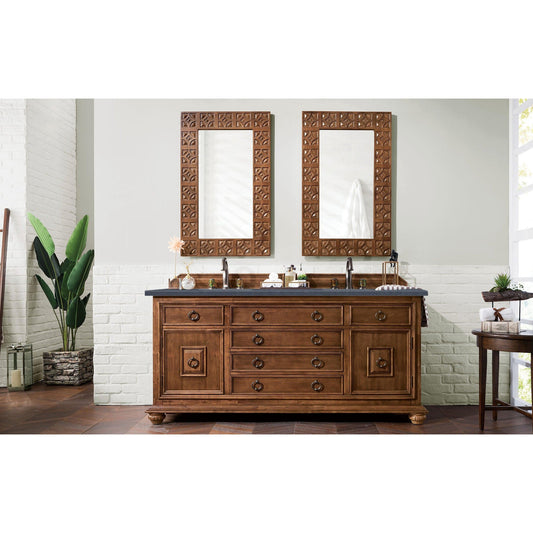 James Martin Vanities Mykonos 72" Cinnamon Double Vanity Cabinet With 3cm Charcoal Soapstone Quartz Top