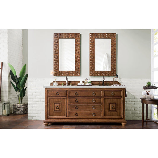 James Martin Vanities Mykonos 72" Cinnamon Double Vanity Cabinet With 3cm Eternal Jasmine Pearl Quartz Top