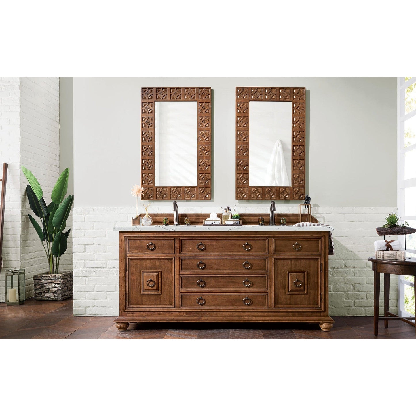 James Martin Vanities Mykonos 72" Cinnamon Double Vanity Cabinet With 3cm Ethereal Noctis Quartz Top