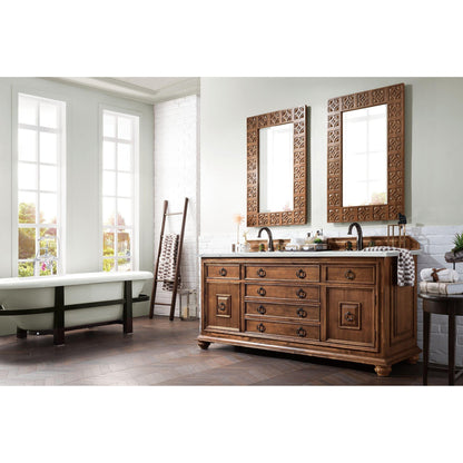 James Martin Vanities Mykonos 72" Cinnamon Double Vanity Cabinet With 3cm Ethereal Noctis Quartz Top