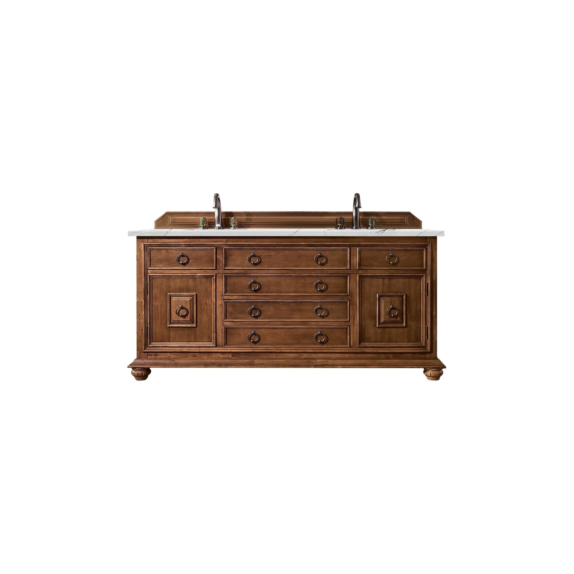 James Martin Vanities Mykonos 72" Cinnamon Double Vanity Cabinet With 3cm Ethereal Noctis Quartz Top