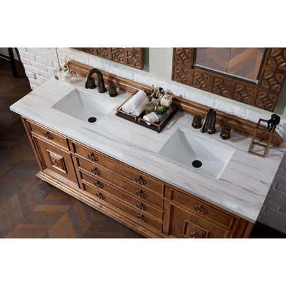 James Martin Vanities Mykonos 72" Cinnamon Double Vanity With 3cm Arctic Fall Solid Surface Top