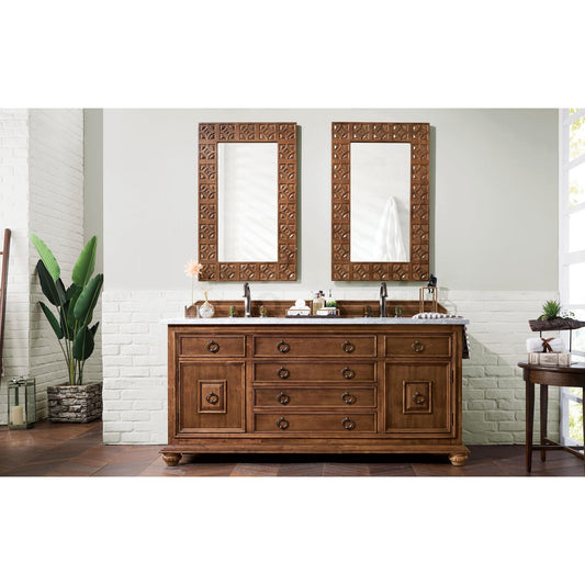 James Martin Vanities Mykonos 72" Cinnamon Double Vanity With 3cm Carrara Marble Top