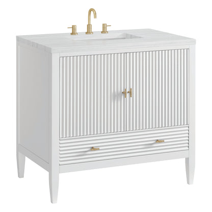 James Martin Vanities Myrrin 36" Bright White Vanity With 3 cm Arctic Fall Solid Surface Top