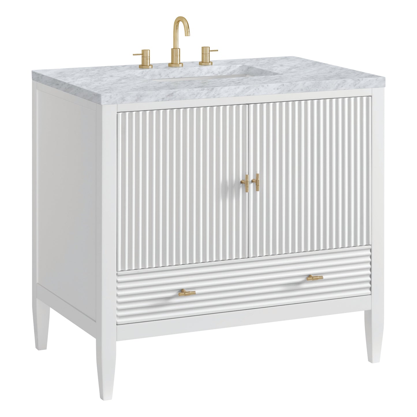 James Martin Vanities Myrrin 36" Bright White Vanity With 3 cm Carrara White Marble Top