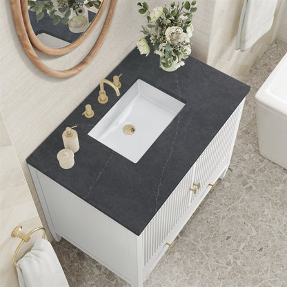 James Martin Vanities Myrrin 36" Bright White Vanity With 3 cm Charcoal Soapstone Quartz Top