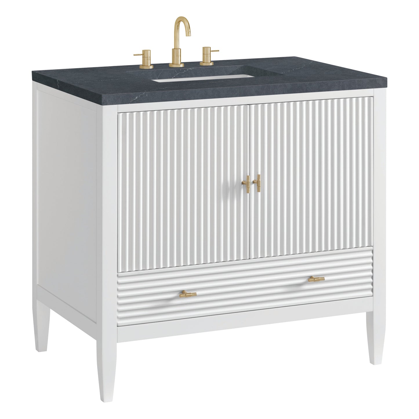 James Martin Vanities Myrrin 36" Bright White Vanity With 3 cm Charcoal Soapstone Quartz Top