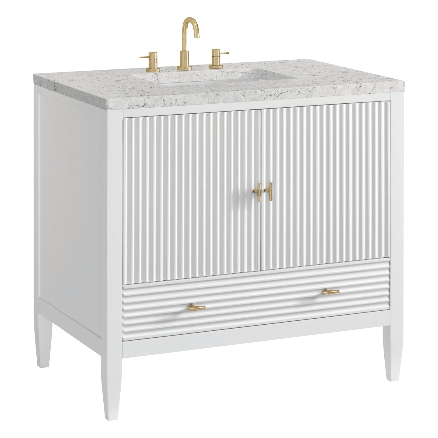 James Martin Vanities Myrrin 36" Bright White Vanity With 3 cm Eternal Jasmine Pearl Quartz Top