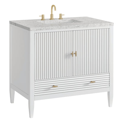 James Martin Vanities Myrrin 36" Bright White Vanity With 3 cm Eternal Jasmine Pearl Quartz Top