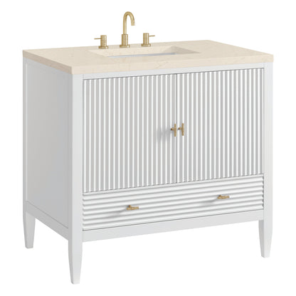 James Martin Vanities Myrrin 36" Bright White Vanity With 3 cm Eternal Marfil Quartz Top