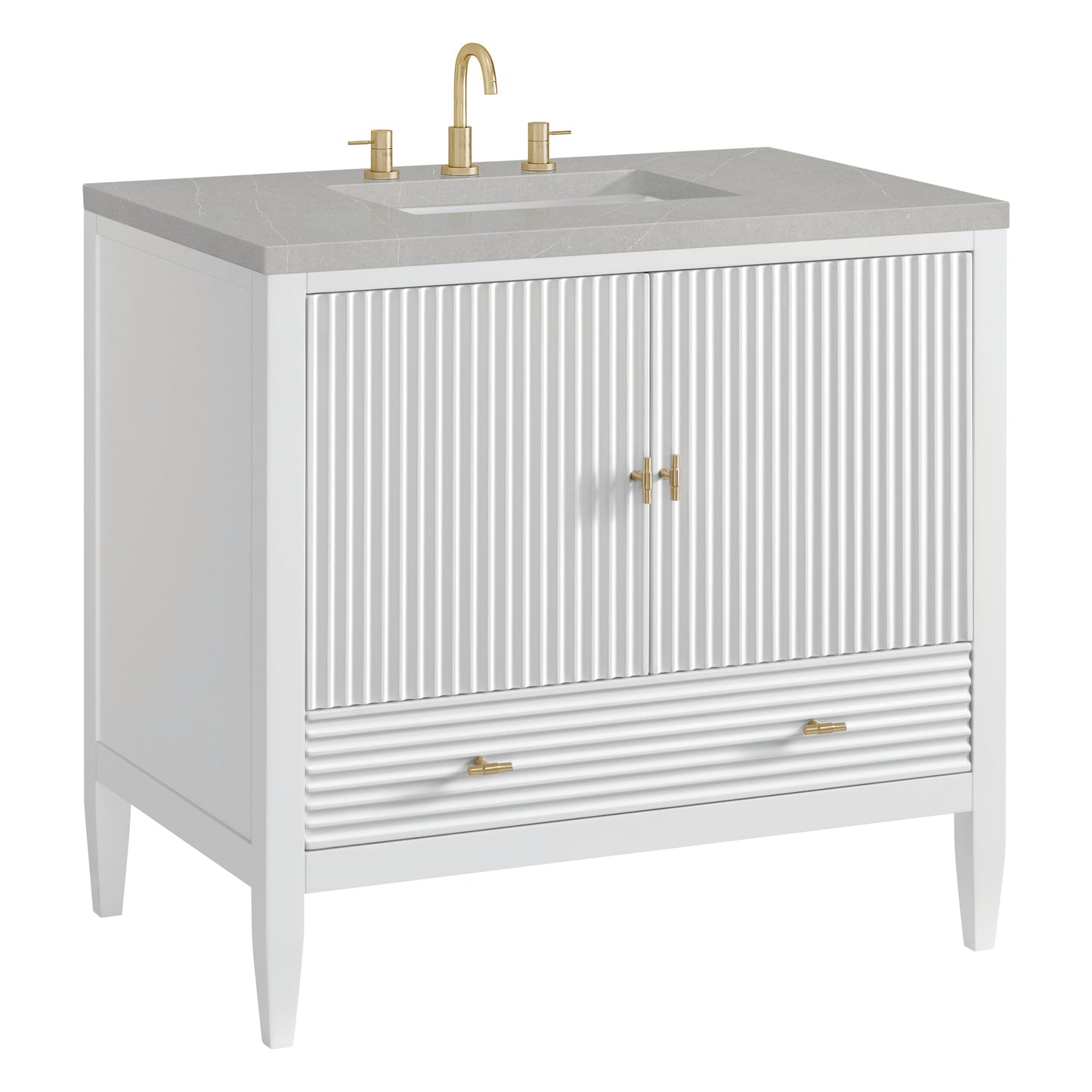 James Martin Vanities Myrrin 36" Bright White Vanity With 3 cm Eternal Serena Quartz Top