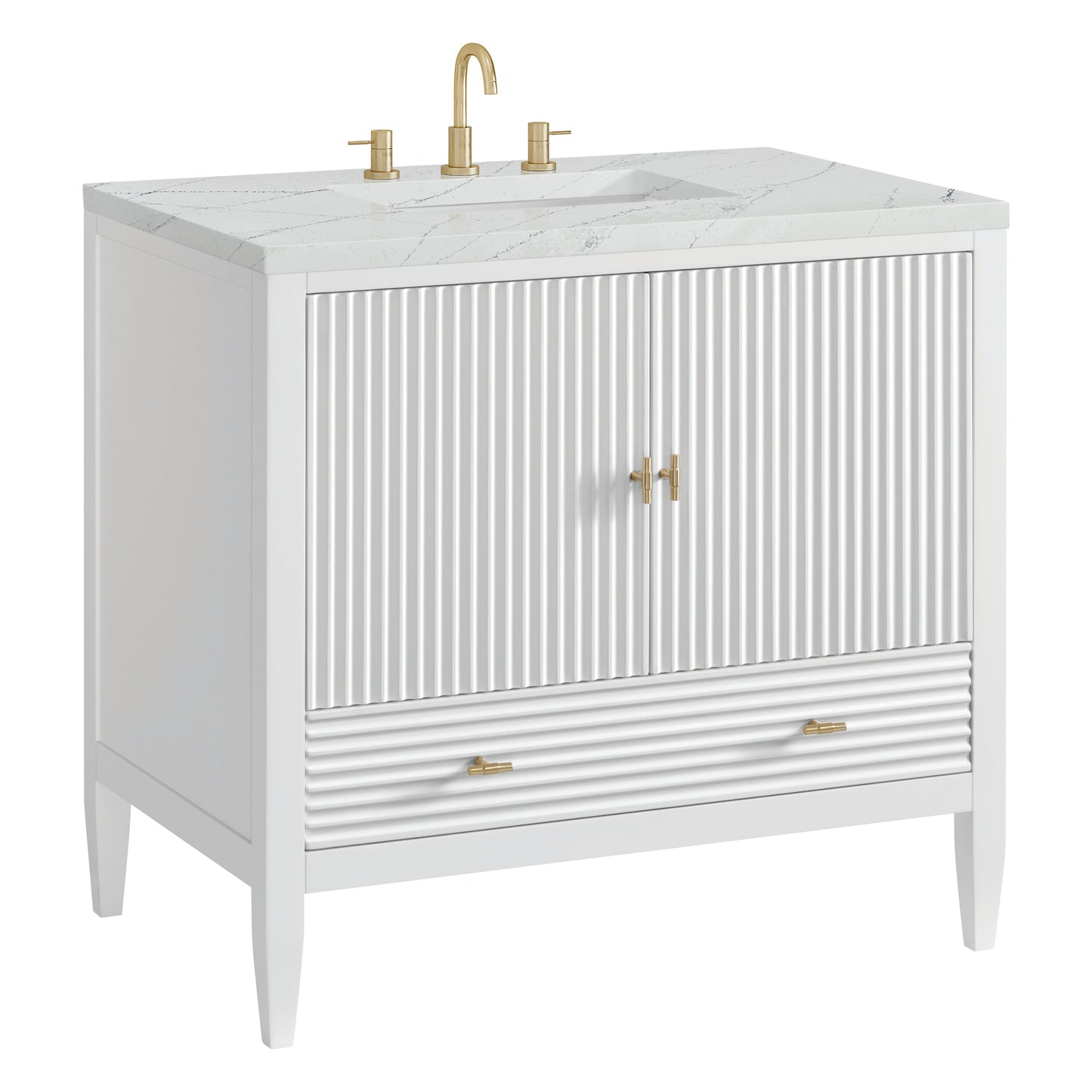 James Martin Vanities Myrrin 36" Bright White Vanity With 3 cm Ethereal Noctis Quartz Top