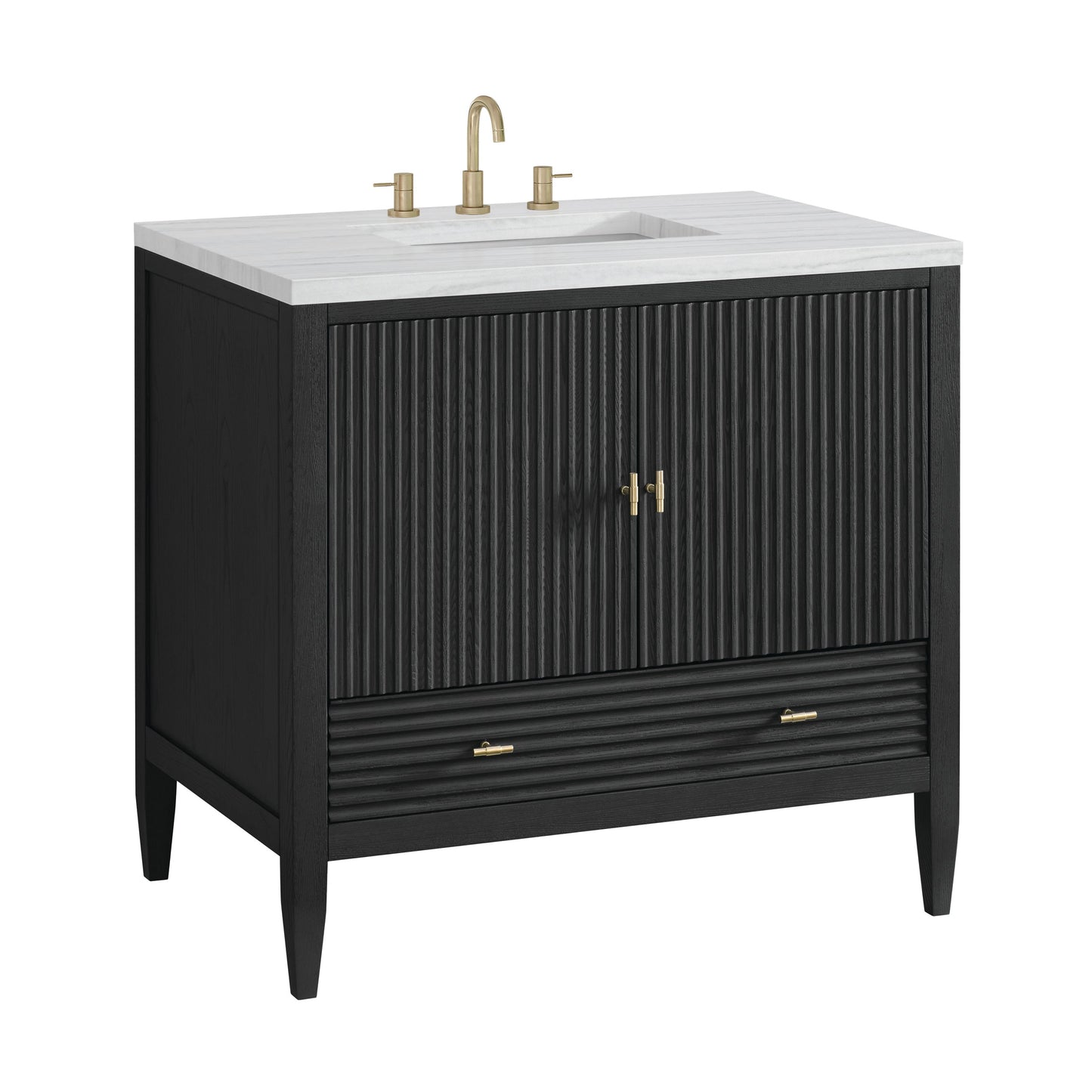 James Martin Vanities Myrrin 36" Carbon Oak Vanity With 3 cm Arctic Fall Solid Surface Top