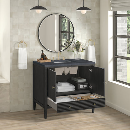 James Martin Vanities Myrrin 36" Carbon Oak Vanity With 3 cm Charcoal Soapstone Quartz Top