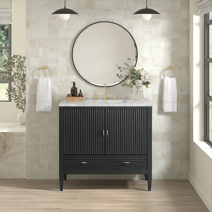 James Martin Vanities Myrrin 36" Carbon Oak Vanity With 3 cm Eternal Jasmine Pearl Quartz Top