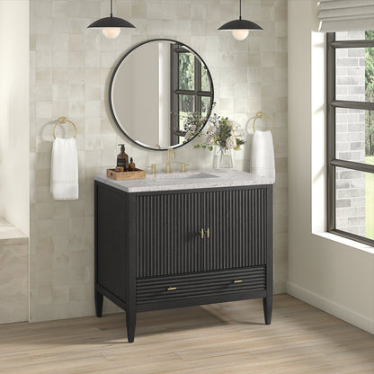 James Martin Vanities Myrrin 36" Carbon Oak Vanity With 3 cm Eternal Jasmine Pearl Quartz Top