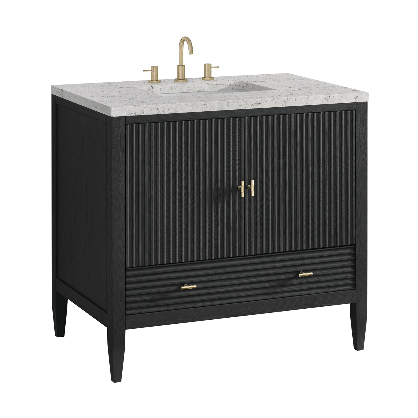 James Martin Vanities Myrrin 36" Carbon Oak Vanity With 3 cm Eternal Jasmine Pearl Quartz Top