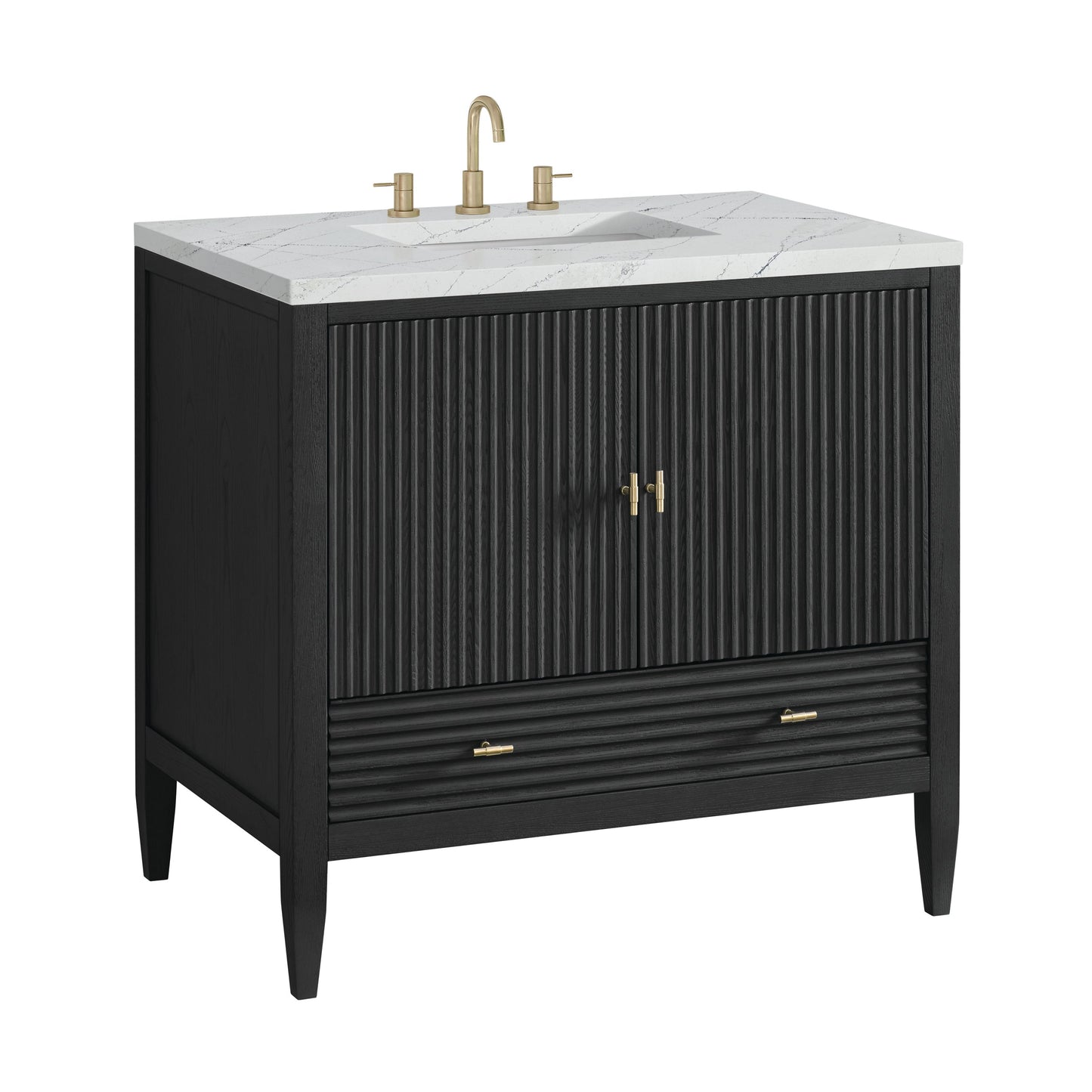 James Martin Vanities Myrrin 36" Carbon Oak Vanity With 3 cm Ethereal Noctis Quartz Top