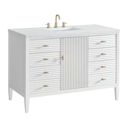 James Martin Vanities Myrrin 48" Bright White Vanity With 3 cm Arctic Fall Solid Surface Top