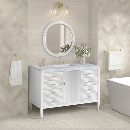 James Martin Vanities Myrrin 48" Bright White Vanity With 3 cm Carrara White Marble Top