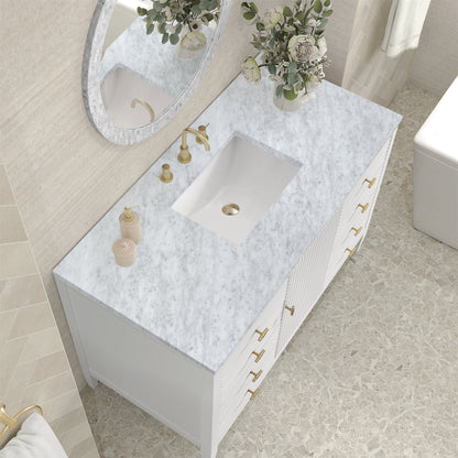 James Martin Vanities Myrrin 48" Bright White Vanity With 3 cm Carrara White Marble Top