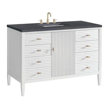 James Martin Vanities Myrrin 48" Bright White Vanity With 3 cm Charcoal Soapstone Quartz Top