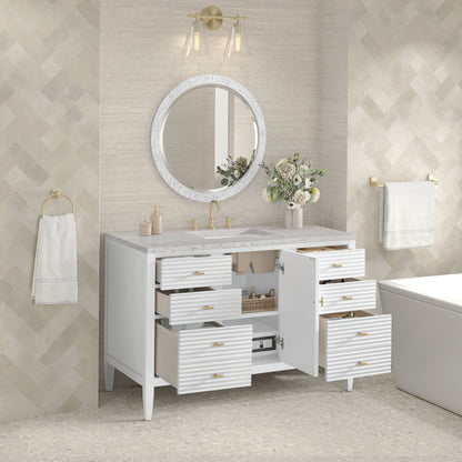 James Martin Vanities Myrrin 48" Bright White Vanity With 3 cm Eternal Jasmine Pearl Quartz Top