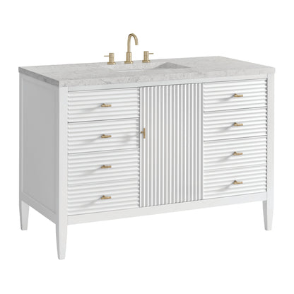 James Martin Vanities Myrrin 48" Bright White Vanity With 3 cm Eternal Jasmine Pearl Quartz Top