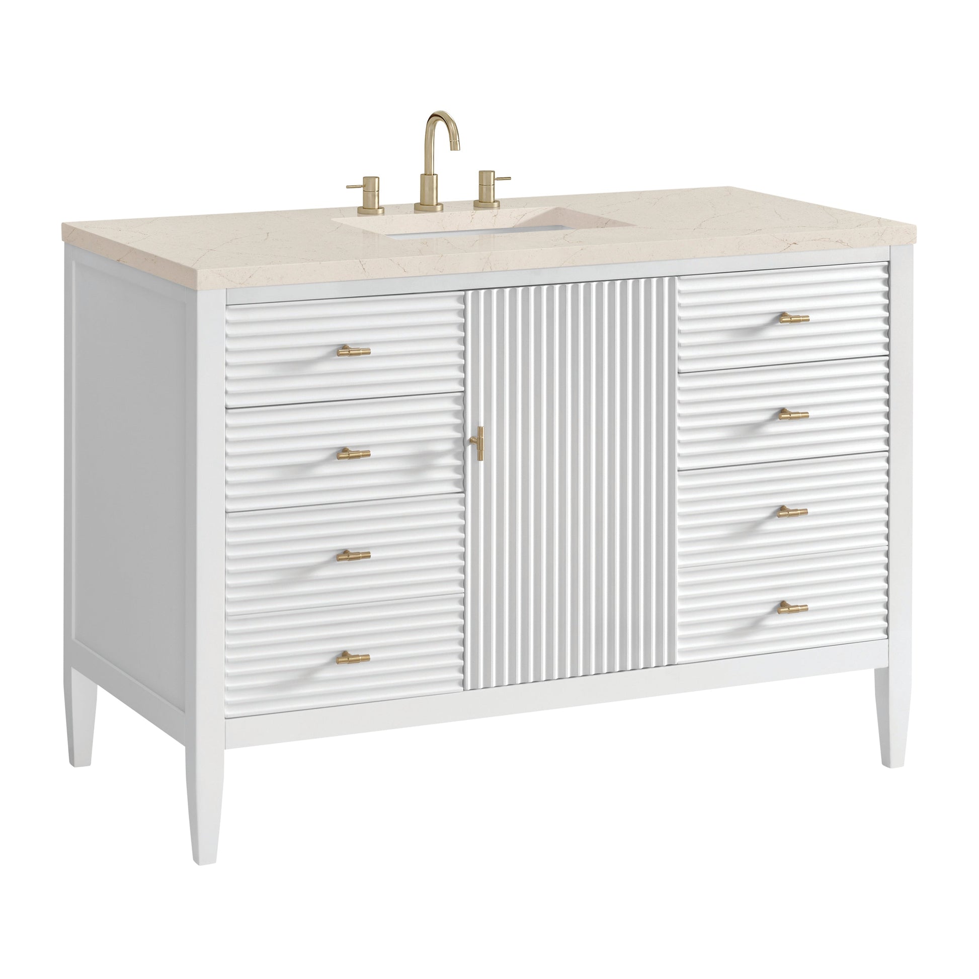 James Martin Vanities Myrrin 48" Bright White Vanity With 3 cm Eternal Marfil Quartz Top