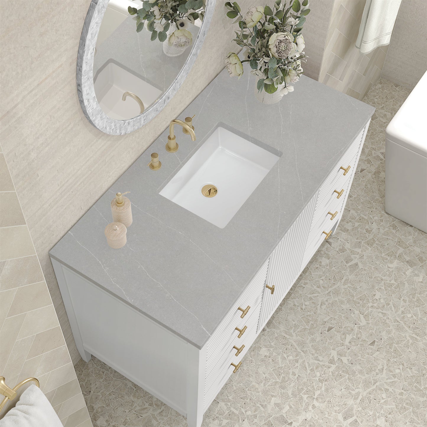 James Martin Vanities Myrrin 48" Bright White Vanity With 3 cm Eternal Serena Quartz Top