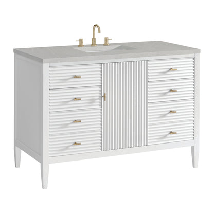 James Martin Vanities Myrrin 48" Bright White Vanity With 3 cm Eternal Serena Quartz Top