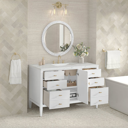 James Martin Vanities Myrrin 48" Bright White Vanity With 3 cm Ethereal Noctis Quartz Top