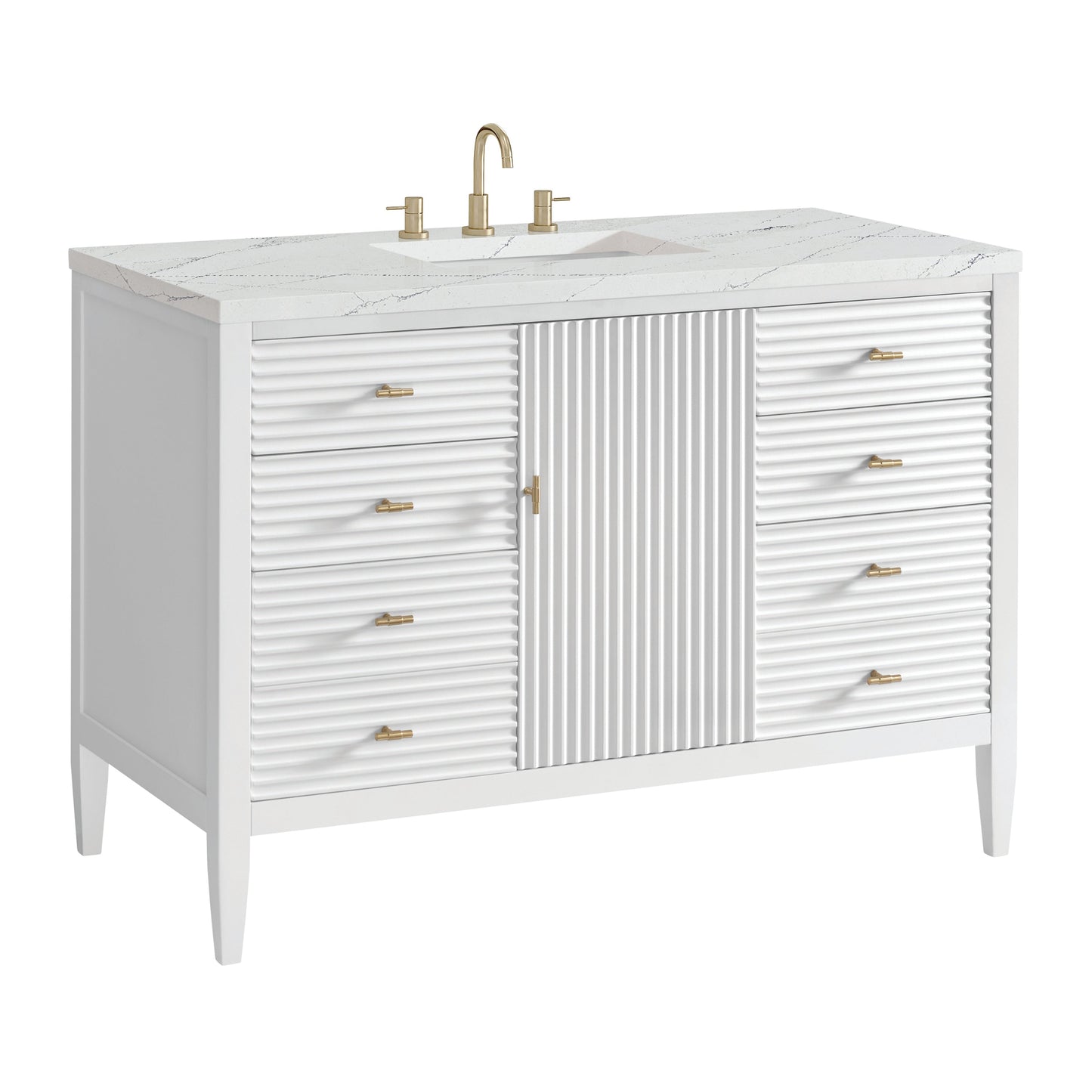 James Martin Vanities Myrrin 48" Bright White Vanity With 3 cm Ethereal Noctis Quartz Top