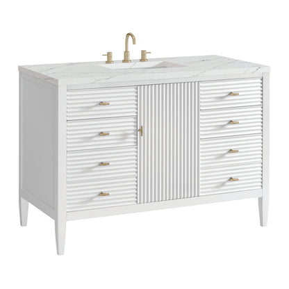 James Martin Vanities Myrrin 48" Bright White Vanity With 3 cm Ethereal Noctis Quartz Top