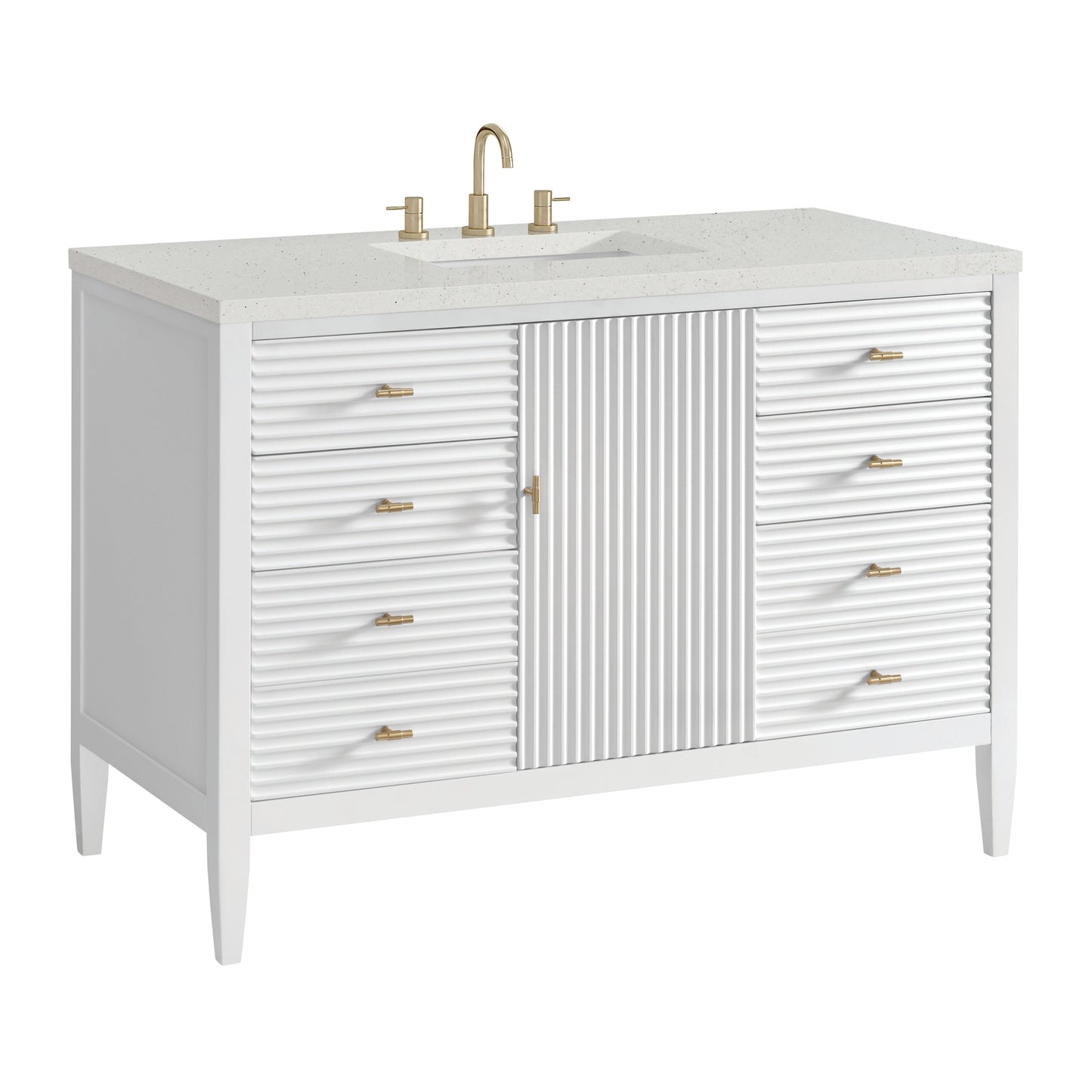 James Martin Vanities Myrrin 48" Bright White Vanity With 3 cm Lime Delight Quartz Top